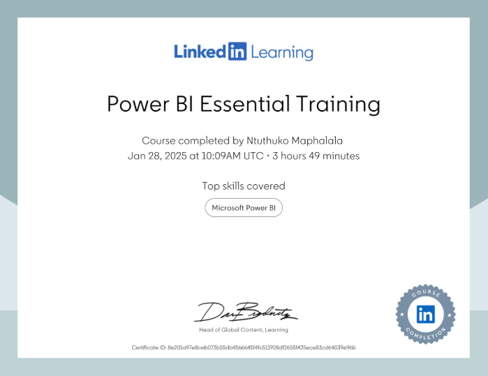 Power BI Essential Training Certificate