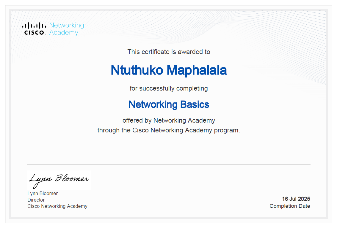  Cicso Networking Basics Certificate